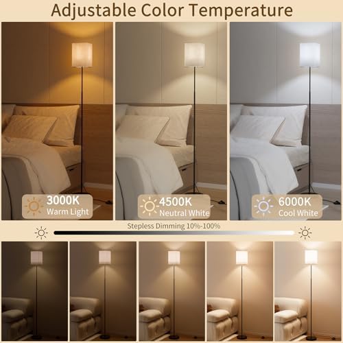 SIBRILLE 63.8" Square Floor Lamp with White Linen Shade