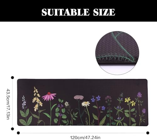 Mirok Washable Anti Fatigue Mat for Cushioned Floor Mats,Colorful Floral Non-Skid Ergonomic Comfort Foam Rugs,Non Slip Kitchen Rug(Multi Flower,17"x47")