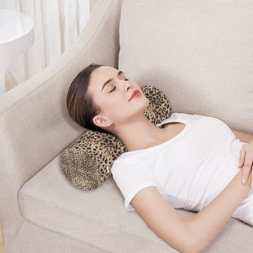 Leopard Texture Neck Roll Pillow - Extra Dense Memory Foam Round Cylinder Bolster for Cervical Support, Spondylosis, Neck Pain Relief