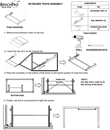 BenchPro Heavy 16-Gauge Powder Painted Steel Keyboard Tray - Under-Mount, Steel Construction, Slide Out Keyboard Mouse Holder - Powder Coated 9" D x 27" W - Grey