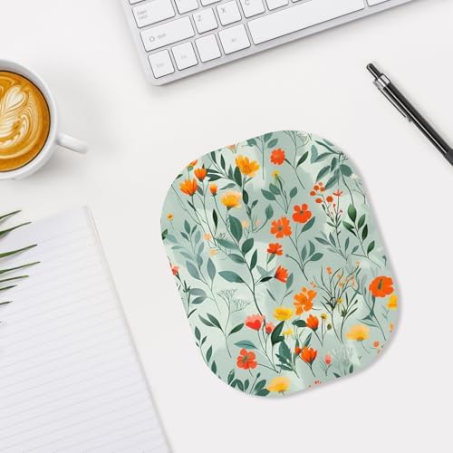 Small Mouse Pad, 6 x 7 Inch, Oval Mini Mouse Pad with Non-Slip Rubber Base for Laptop Wireless Mouse Keyboard Tray Mousepad, Colorful Flowers and Plants