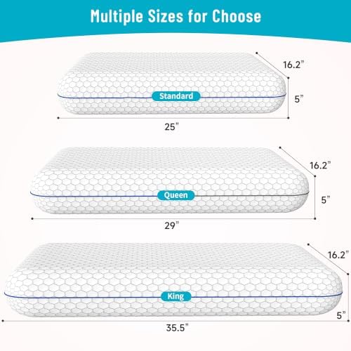 CushyOasis Memory Foam Pillows for Side, Back and Stomach Sleepers, Set of 2, Bed Pillow with Washable Cover and Breathable Mesh, Bed Pillow for Sleeping (Grey，King Size)