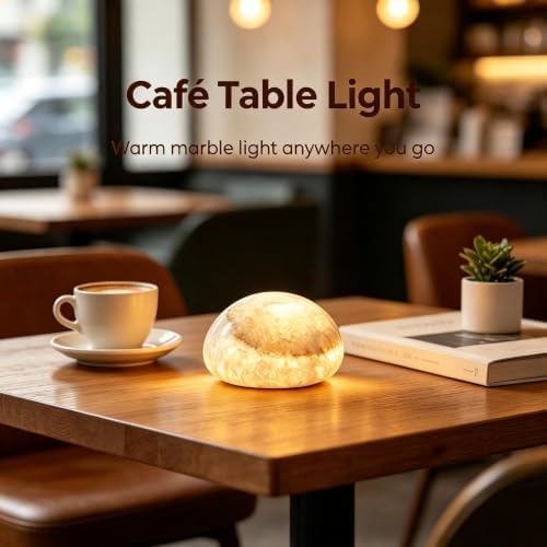 Natural Marble Lamp Cordless Touch Control Night Light Rechargeable Small Marble Table Lamp, Dimming Warm Glow Portable Marble Touch Lamp for Bedroom, Living Room, Decor Gift (B-with Vein)