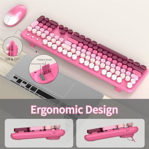 Colorful Wireless Computer Keyboard and Mouse, Pink Gradient
