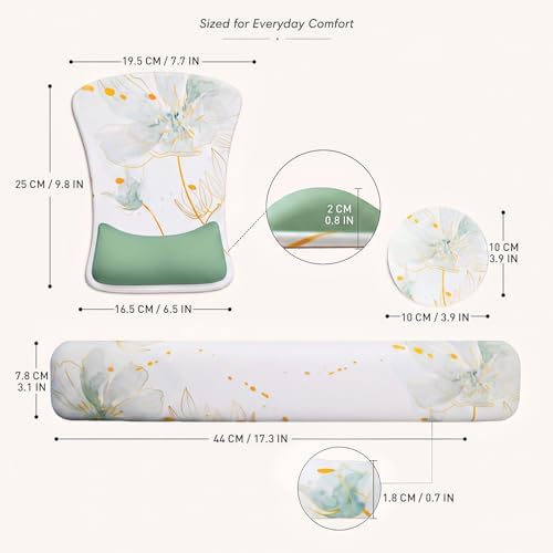 Gel Mouse Pad & Memory Foam Keyboard Wrist Rest Set Sage Green Floral