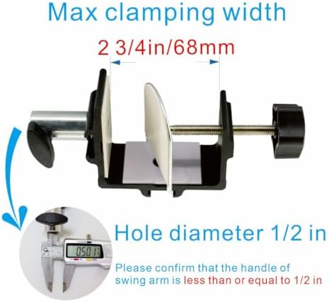 Replacement Heavy Duty C Clamp for 1/2” Base Magnifying Lamp,Desk Lamp,Swing Arm Lamp,Phone I pad Mount,Tablet Mic Holder,Table Mount Clamp for Microphone Stand Mic Boom Arm (G1 BLACK)