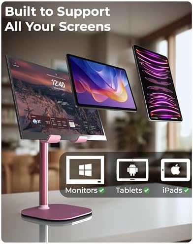 COOPER TabHolder, 7-10" Height Adjustable Tablet Stand, Premium iPad Stand for Desk, 270° Tilt iPad Holder, Kindle Holder, 15.6-17" Portable Monitor Support, (Lavender Pink)