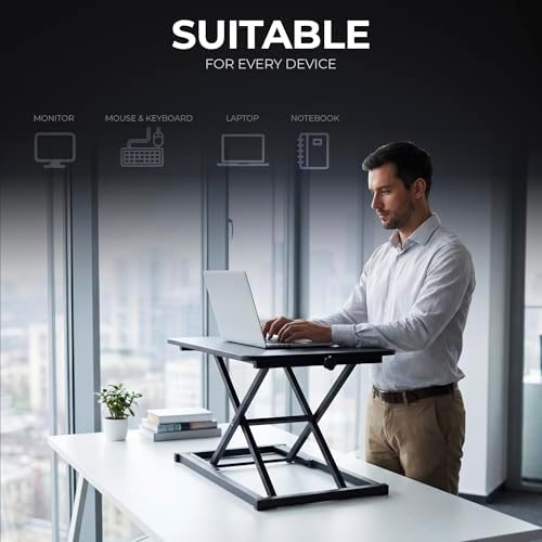 Keyboard and Mouse Riser, Height Adjustable Standing Desk Converter, 24 x 12 Inch Computer Keyboard Stand with Stable X-Frame, Ergonomic Desktop Riser for Laptop, Typing & Office Work