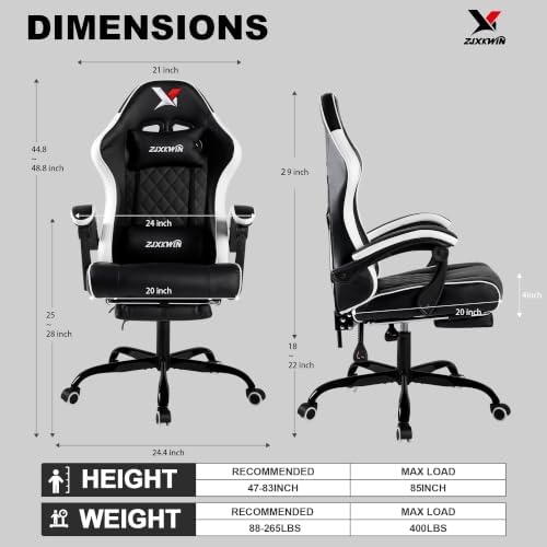 Gaming Chair for Adults with Footrest,White