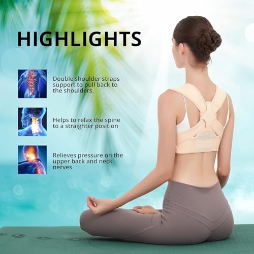 JMPOSE Back Posture Corrector for Women: Adjustable Shoulder Posture Brace Straightener Pain Relief (Beige S/M)