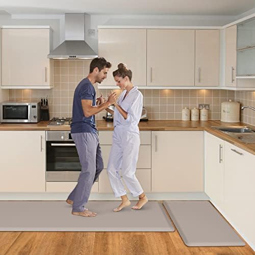HappyTrends Kitchen Mat,17.3"x28"+17.3"x60" Khaki, Cushioned Comfort