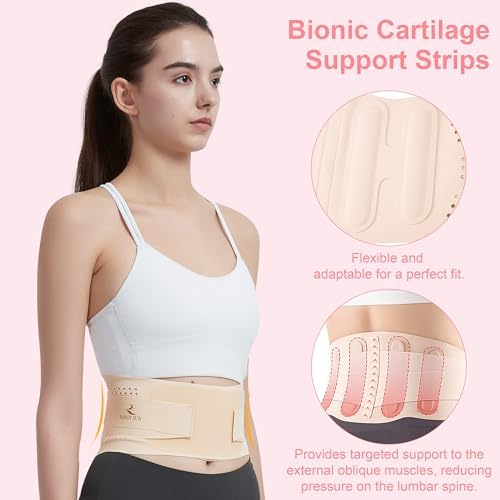 RANDY SUN Ultra Thin Lumbar Support, Invisible Back Brace Belt for Work & Travel Under Clothing, Breathable Posture Corrector for Mild Lower Back Pain Relief,Light Beige M/L(Waist:28"-32")