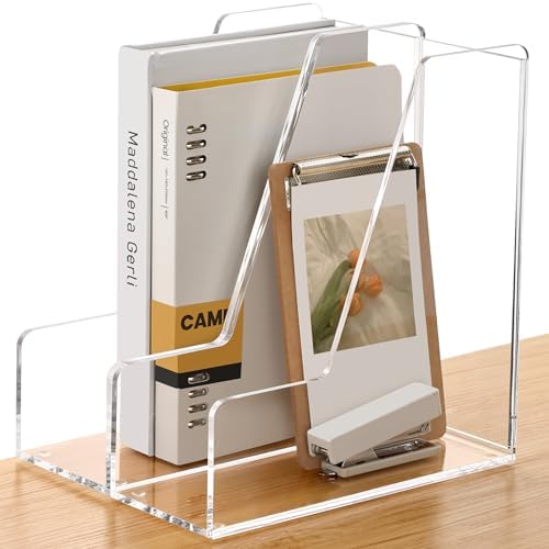 SANRUI 2-Pack Acrylic Magazine File Holder Desk Organizer Magazine Rack, Clear, Vertical File Sorter Holders, 9.45" D x 3.54" W x 10.24" H