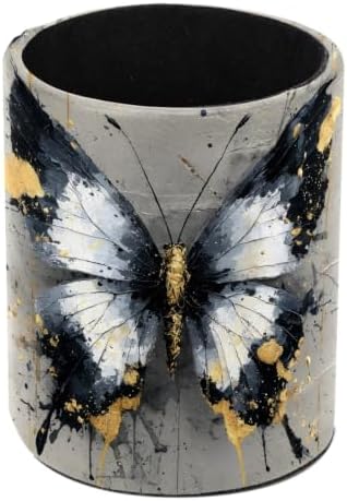 Leather Pen Holder for Desk, Watercolor Butterfly Pencil Cup Pen Organizer Makeup Brush Holder for Office Home Kids Countertop Desk Accessory Storage