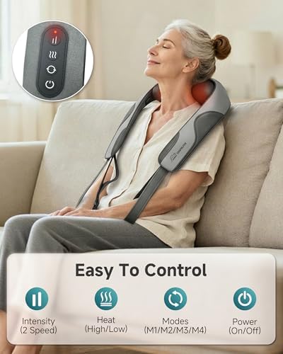 2026 Cordless 4D Shiatsu Neck and Shoulder Massager With Heat Pain Reilef