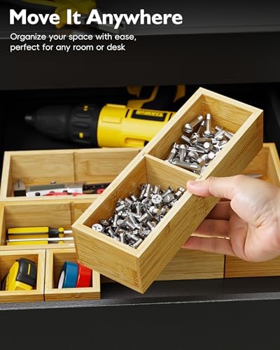 12-Piece Bamboo Drawer Organizer Set, 24 Compartments Modular Storage