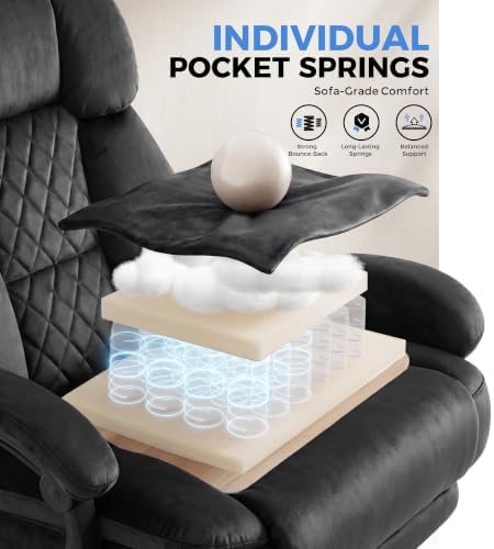 GTPLAYER Big and Tall Office Chair with Pocket Spring Cushion & Ergonomic Lumbar Support for Lower Back Pain Relief, High Back Computer Gaming Chair with Foot Rest, Soft Velvet Fabric, Black