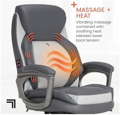 Sharper Image S-600 Active Lumbar Heated Ergonomic Bonded Leather Swivel Executive Massage Chair, Gray (60098-GRY)