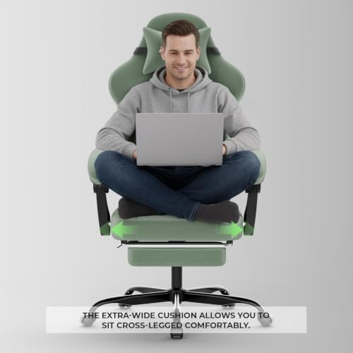 Ergonomic Gaming Chair Video Gamer Chairs Gaming Computer Chairs Gamer Chairs for Adults Massage Lumbar Support Swivel Height Adjustable Headrest Backrest Green