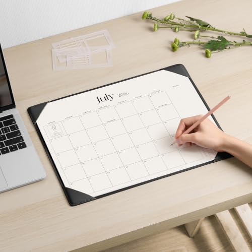 Cabbrix Desk Calendar 2026 with Desktop Mat, Simplified Medium Desk Pad Calendar 15" x 12" July 2026 to December 2027, Desk Blotter Calendar for Home School and Office (Dark Black)