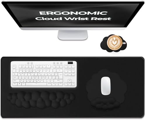 Premium Quality Cloud Wrist Rest Keyboard & Mouse Pad Set – Ergonomic Memory Foam Desk Accessories with Wrist Support for Office & Gaming – Black Fabric