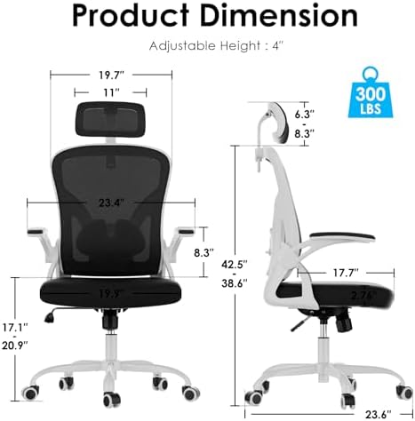 Farini Ergonomic Office Chairs Set of 2, Home Office Desk Chair with Headrest, High Back Swivel Computer Chair with Armrests and Adjustable Lumbar Support for Home Office, White & Black