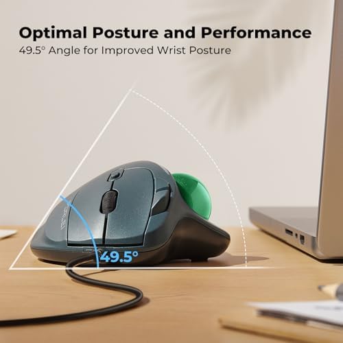 Wired Ergonomic Trackball Mouse, 34mm Thumb Control, RGB Lighting