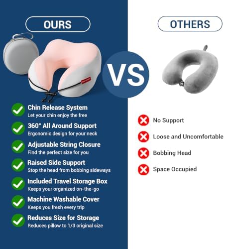 SheRest Cooling Travel Neck Pillow for Airplane, Memory Foam Neck Support