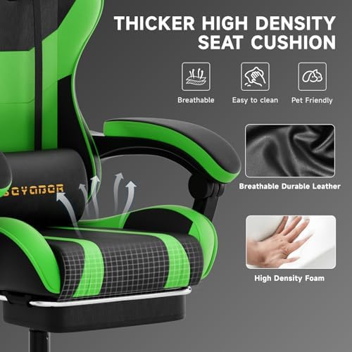 Ergonomic Gaming Chair,A Versatile 3-in-1 Video Game Chair for Work, Study, and Gaming,Features an Adjustable Backrest, Footrest, and Linked Armrests Office Chair for Adults,Blackgreen