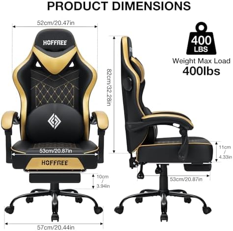 HOFFREE Gaming Chair with Speakers Massage Computer Chairs for Adults-Gold