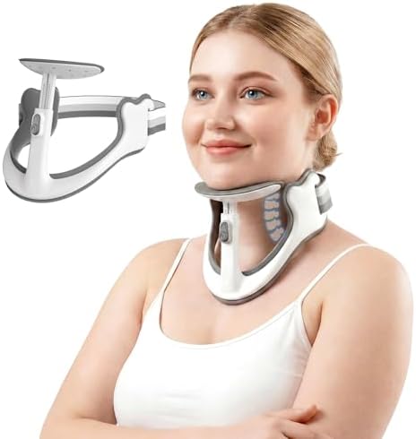 Posture Corrector for Neck & Cervical Spine Alignment - 360° Adjustable Neck Collar with 28 Levels, Memory Foam Support for Pain Relief, Tech Neck, Hump & Forward Head Posture (White, X-Large)