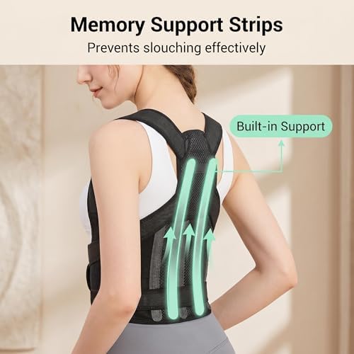 Posture Corrector for Men Women, 4 Support Rods Full Back Brace, Adjustable Breathable Shoulder Straightener, Invisible Upper Lower Back Support, Neck Shoulder Lumbar Pressure Relief for Office Daily Wear