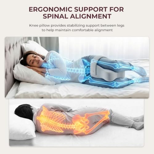 Knee Pillow for Side Sleepers, Alignment Pillow for Side Sleepers, Relief Hip & Sciatica Pain, Nourial Pillow Between Legs for Pregnant Women and Seniors (Grey)