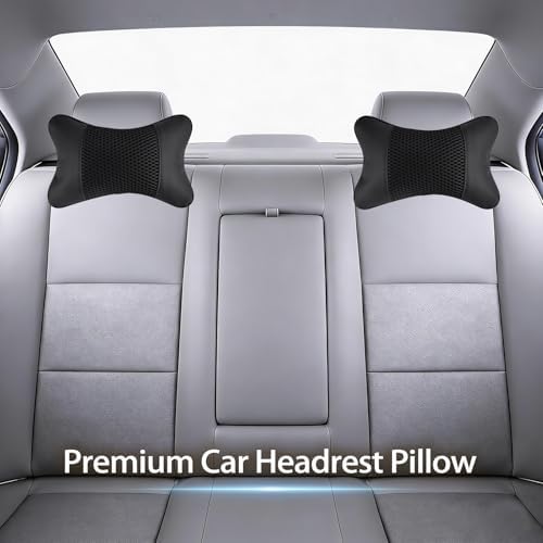 2 Pack Car Neck Pillow Soft Breathable Mesh Headrest Pillows for Driving Support, Universal Fit for Most Car Seats Decor Accessories（Black）
