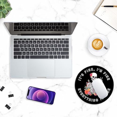 ITNRSIIET Round Mouse Pad with Stitched Edge Premium-Textured Waterproof Non-Slip Rubber Base Desktop Protection Mat Diameter 8.7 inches, Flower Skull