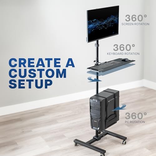 VIVO Black Mobile Computer Cart with Monitor Mount, CART-PC02T