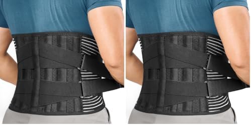 FREETOO Back Braces for Lower Back Pain Relief with 6 Stays, Breathable Back Support Belt for Men/Women for work, Anti-skid lumbar support belt with 16-hole Mesh for sciatica(M) (Pack of 2)