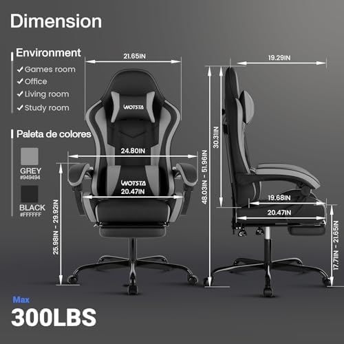 Ergonomic Gaming & Office Chair, Footrest, Racing Design Black/Grey