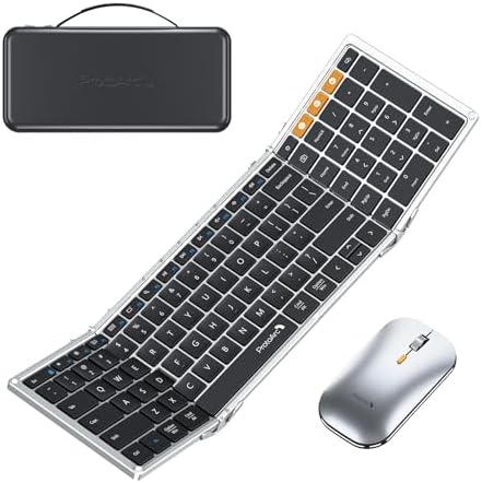 ProtoArc XKM01 Full-Size Foldable Keyboard Mouse for Travel - Black Silver