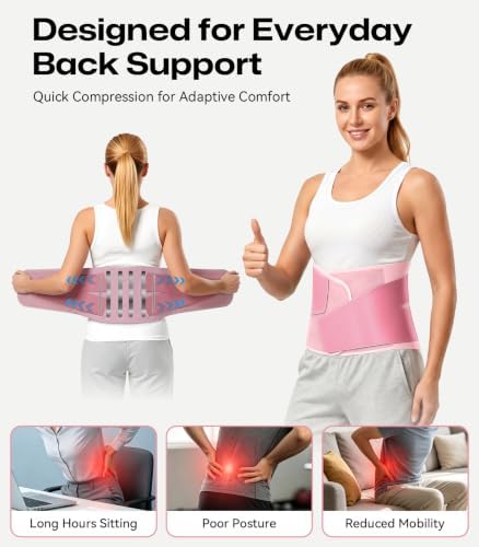 0.6mm Ultra Thin Back Brace with Back Pad for Lower Back Pain Pink M