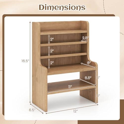 Tangkula 6-Tier Desktop File Organizer, Wooden Mail Letter Tray Organizer with 2 Removable Shelves for Papers, Folders & Office Supplies, Space-Saving Desktop File Holder for Small Spaces Home Office