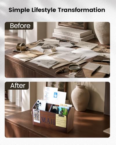 DLQuarts Solid Wood Mail Organizer Countertop or Wall Mounted, Rustic Brown