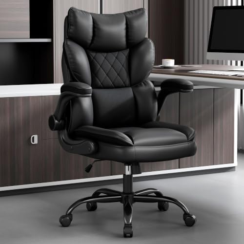 Vonesse Office Chair, Desk Chair with Flip-up Armrests, Gaming Chair with Double-Layered Soft Backrest,PU Leather Computer Executive Chair with Breathable Seat Cushion (Black)