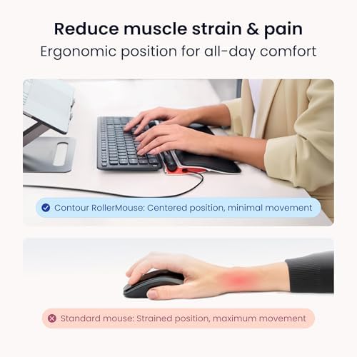 Contour RollerMouse Red Ergonomic Mouse for Shoulder Forearm Wrist Strain Relief for RSI Carpal Tunnel Centered Rollerbar 6 Customizable Buttons 10 Speed Settings Mac/PC Compatible - Wired - Plus