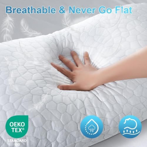 QUTOOL Cooling Pillow for Sleeping, CertiPUR-US Shredded Memory Foam Standard Pillow Set of 1, Cool Pillow for Hot Sleepers Adjustable Firm Pillow for Side,Back,Stomach Sleepers Soft Yet Support,White