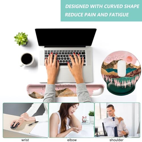 Keyboard Wrist Rest Pad Mouse Pad with Wrist Support Set of 3, Mousepad with Non-Slip Rubber Base, Ergonomic Memory Foam Mouse Wrist Cushion Support for Home Office Laptop Computer Gaming, Sunrise