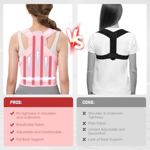 Posture Corrector for Women & Men, Adjustable Back Brace Shoulder Straightener with Full Back Support for Upper & Lower Back Pain, Spine Alignment, Hunchback & Scoliosis Relief (Large, Pink)