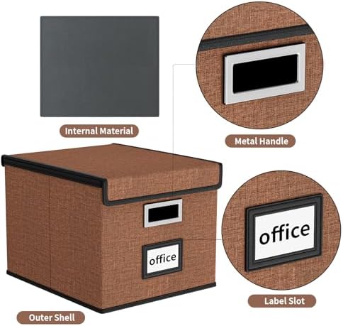 Upgrade Portable File Organizer Box with Lid,Large Linen Hanging Office Document Storage Box with Lid,Collapsible Filing&Storage Box for Office/Decor/Home-14.9x12.7x10.8in,1pk-without folders