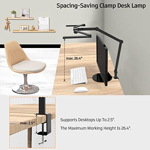 EPABINA LED Desk Lamp with Clamp, 41.5" Clamp on Architect Desk Lamp for Home Office, 24W Bright Tall Computer LED Table Light Adjustable Overhead Clip on Office Lighting for Work Craft