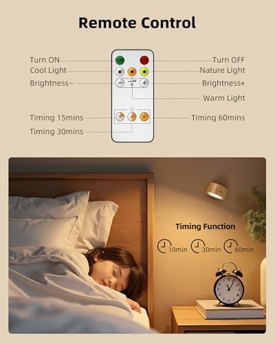 Wall Lights, Rechargeable Magnetic Wall Sconce with Remote, Wood Grain-2Pcs